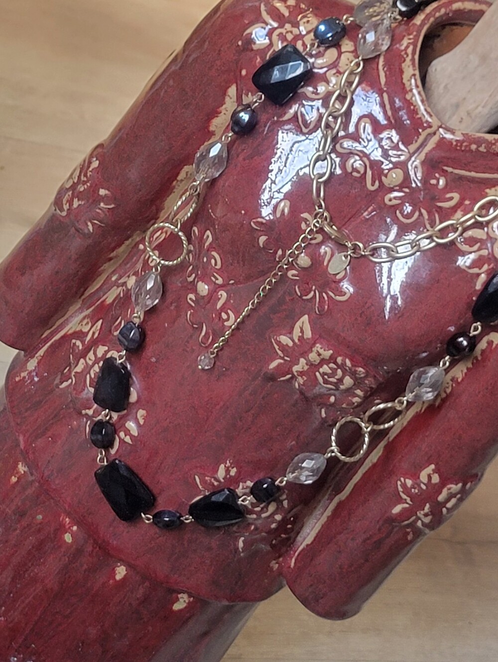 Elegant Black and Smoke Bead Long Necklace
